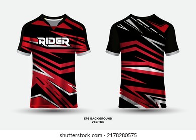 Red and black racing jersey design vector with geometric elements