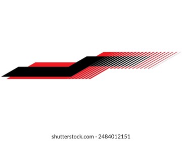 Red and black racing striped stripe on a white background. Design element for sports car, advertising, toys, sportswear. Vector black and white background