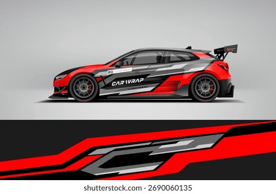Red and black racing wrap with sleek linear cuts and modern aesthetics, giving a bold and professional motorsport appearance. Provided in editable vector EPS format.