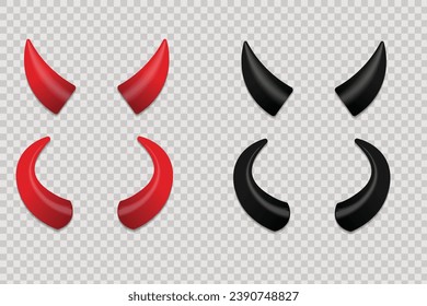 Red And Black Realistic devil horn vector. Devil horns accessory on transparent background