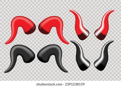 Red And Black Realistic devil horn vector. Devil horns accessory on transparent background