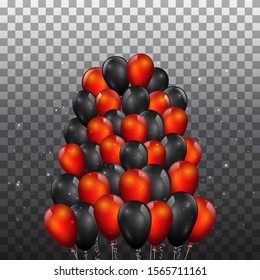 Red and black realistic vector balloons, elegant background for sale 
 for  web and print, luxury decoration for holiday sale, black Friday or other special offer banner or poster
