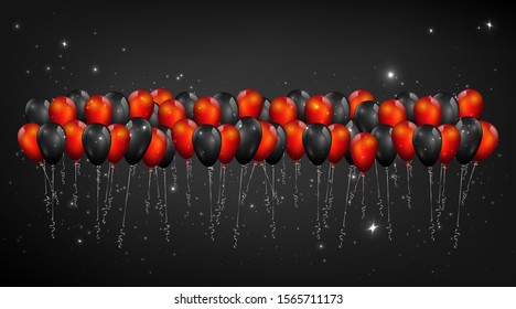 Red and black realistic vector balloons, elegant background for sale 
 for  web and print, luxury decoration for holiday sale, black Friday or other special offer banner or poster