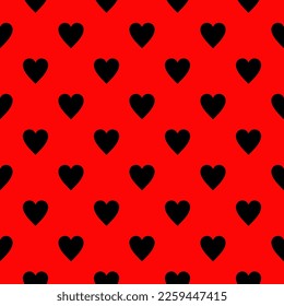 Red and black regular heart pattern. Seamless vector design suitable for fashion, home decor and stationary