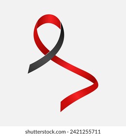 Red and black ribbon awareness Black Lives Matter, Murder Victims, Sepsis, Shwachman-Diamond Syndrome (SDS). Isolated on white background. Vector illustration.