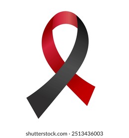 Red and black ribbon awareness Black Lives Matter, Murder Victims, Sepsis, Shwachman-Diamond Syndrome (SDS). Isolated on white background. Vector illustration.