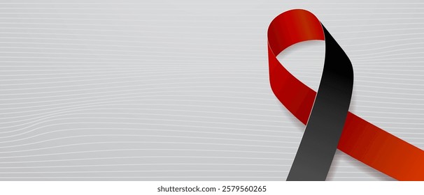 Red and black ribbon awareness Black Lives Matter, Murder Victims, Sepsis, Shwachman-Diamond Syndrome (SDS). Vector illustration.