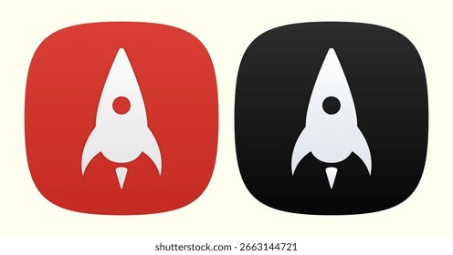 Iconos rojos y negros del App del cohete. Botones de Rocket
