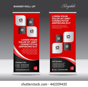 Red and black Roll up banner stand template advertisement flyer vector illustration