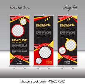 Red and black Roll Up Banner template stand vector illustration, advertisement, display, flyer design