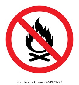 Red And Black Round Fire Ban Sign Symbol Isolated On White