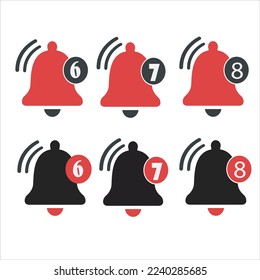 Red and black round web button bell with number of incoming notifications. 