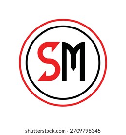 Rojo y Negro S M Monograma Dentro de Círculos Concéntricos Logo letra inicial