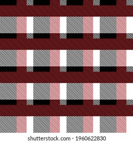 Red and black Scotland textile seamless pattern. Fabric texture check tartan plaid. Abstract geometric background for cloth, card, fabric. Monochrome graphic repeating design. Modern squared ornament