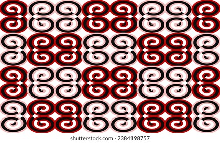 Red and black seamless pattern with circles, Fuzzy spin spiral block repeat seamless pattern, design for fabric print or wallpaper