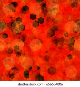 Red and black seamless texture for fabric, wrapping, home decor. Abstract vector background from circles and hexagons. 