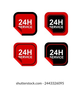 red and Black Service and support around the clock, 24 hours a day and 7 days a week symbol isolated on white background. Vector illustration