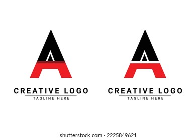 Red and black  shape A Letter logo with shadow usable for Business and Branding Logos. Flat Vector Logo Design Template Element. Initial Letter A Logo. 