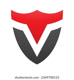 Red and Black Shield Shaped Letter V Icon on a White Background