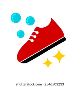 ícone de sapatos pretos vermelhos com lavagem de bolhas e limpar símbolo clip art isolado no fundo branco.