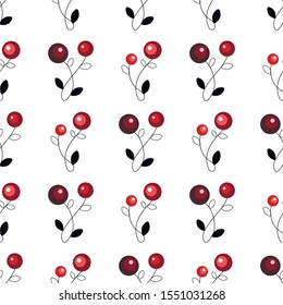 Red and black simple berries. Seamless vector pattern on a white background.