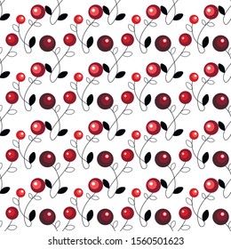 Red and black simple berries. Seamless vector pattern on a white background.