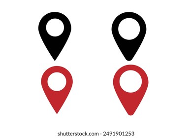 red  black simple forms of point of location Map pointer icon.  pin, Gps. vector illustration.