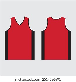 Rojo Negro Simple Jersey Diseño Ropa deportiva Patrón Plantilla Vector. Equipo de baloncesto diseño singlet.