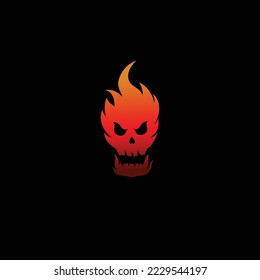 red black skull in flames with fire flaming icon logo