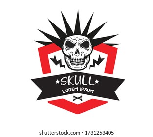 Red & Black Skull theme vector logo with dummy text and tagline on white background ready for multipurpose use.