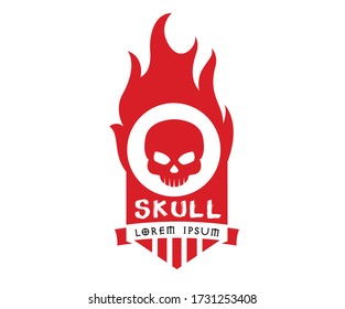 Red & Black Skull theme vector logo with dummy text and tagline on white background ready for multipurpose use.