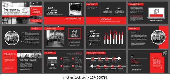 Red and black slide presentation templates background. Infographic business elements. Use for flyer, brochure, leaflet, corporate, marketing, advertising, annual report, banner modern style.