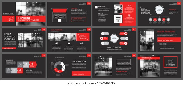 Red and black slide presentation templates background. Infographic business elements. Use for flyer, brochure, leaflet, corporate, marketing, advertising, annual report, banner modern style. 