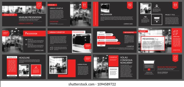 Red and black slide presentation templates background. Infographic business elements. Use for flyer, brochure, leaflet, corporate, marketing, advertising, annual report, banner modern style. 