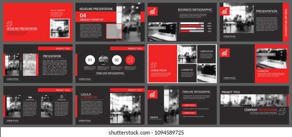 Red and black slide presentation templates background. Infographic business elements. Use for flyer, brochure, leaflet, corporate, marketing, advertising, annual report, banner modern style.