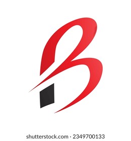 Red and Black Slim Letter B Icon with Pointed Tips on a White Background