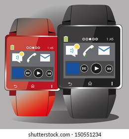 red and black smart clocks with applications for users