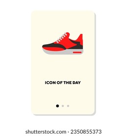 Red and black sneaker on white background. Active lifestyle, sport, fitness, trainers cartoon illustration. Shoes and footwear concept. Vector illustration symbol elements for web design and app