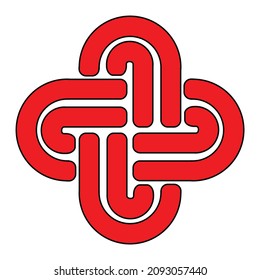 A red and black Solomon's knot isolated on a white background