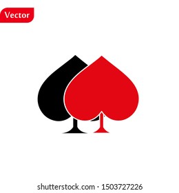 Red and black spade icon. Playing card vector on white background. eps10