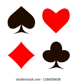 Red and black spades hearts, diamonds, clubs, poker, cards symbols set on white background design element stock vector illustration for web, for print