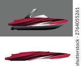 Red and Black Speedboat Livery Design, Racing Boat Vinyl Wrap Sticker Decal