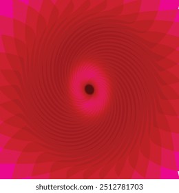 A red and black spiral is shown with a red background