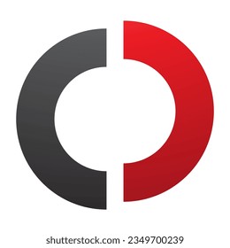 Red and Black Split Shaped Letter O Icon on a White Background