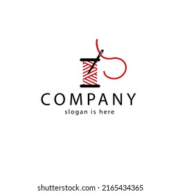 Red and black spool thread Logo. concept for embroidery or tailor business. Vector symbol isolated on a white background.