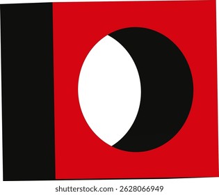  A red and black square featuring a black and white circle at its center