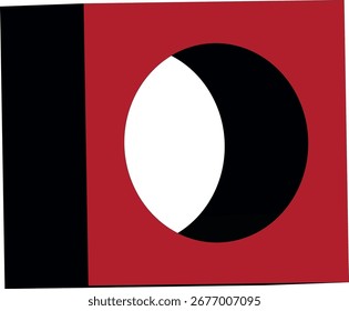 Cuadrado rojo y negro con un círculo blanco y negro en el centro