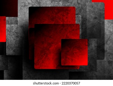 Red and black squares tech grunge abstract background. Geometric vector design