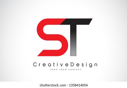 Red and Black ST S T Letter Logo Design in Black Colors. Creative Modern Letters Vector Icon Logo Illustration.