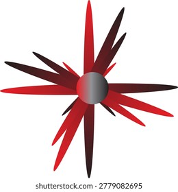 Red and black starburst with gray center sphere